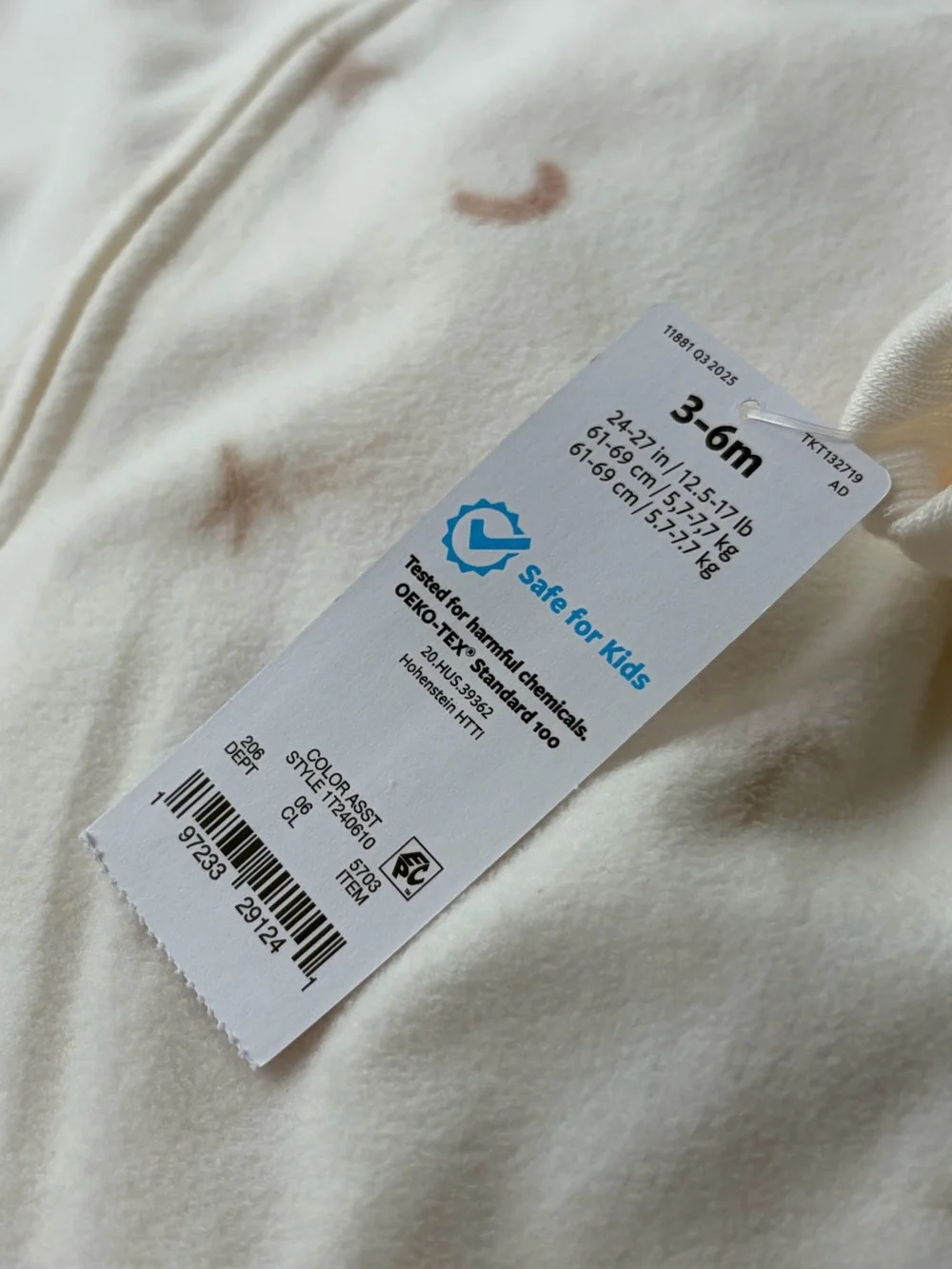 Carter's Cream Sleep Sack with Moon & Star Print (3-6M)